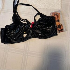 women's black faux leather lingerie set